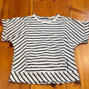 HELLY HANSEN M Blue Stripe Terry Cotton Knit Top Cuffed Short Sleeve